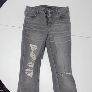 American Eagle Dark Grey Distressed Jeans Size 10 X-Long